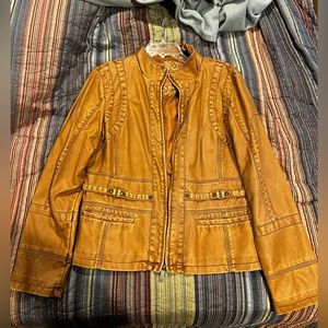 Goldish tan…camel? Pleather jacket.
